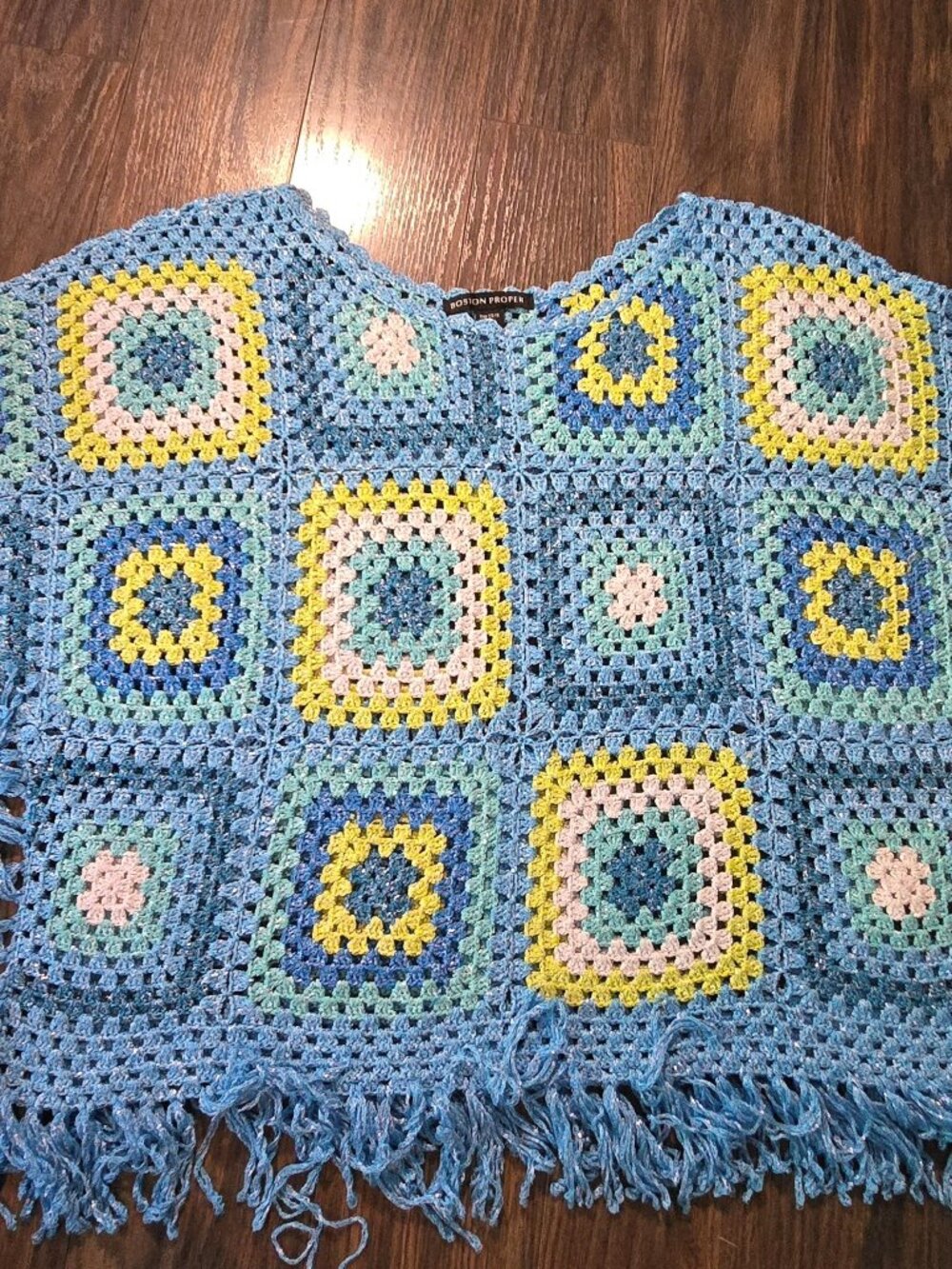 BOSTON PROPER 70s/Boho/Hippie Chic Granny Square Tunic Poncho NWOT/SIZE XS/S